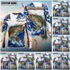 BlueJose Fishing White Blue Orange Digital Camo Bass Splash Design Custom Name & Team Name 3D Shirts (12 Breeds)