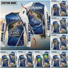 BlueJose Fishing Pine Forest Night Reflection White Fish Scale Texture Blue Panels Custom Name & Team Name 3D Shirts (12 Breeds)