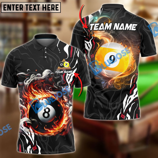 BlueJose Billiards 8 Ball & 9 Ball Smoke Flame Personalized Name, Team Name Unisex Shirt ( 4 Colors )