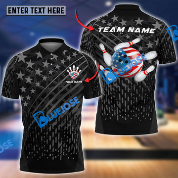 BlueJoses Bowling US Black Flag Pattern Customized Name, Team Name 3D Shirt