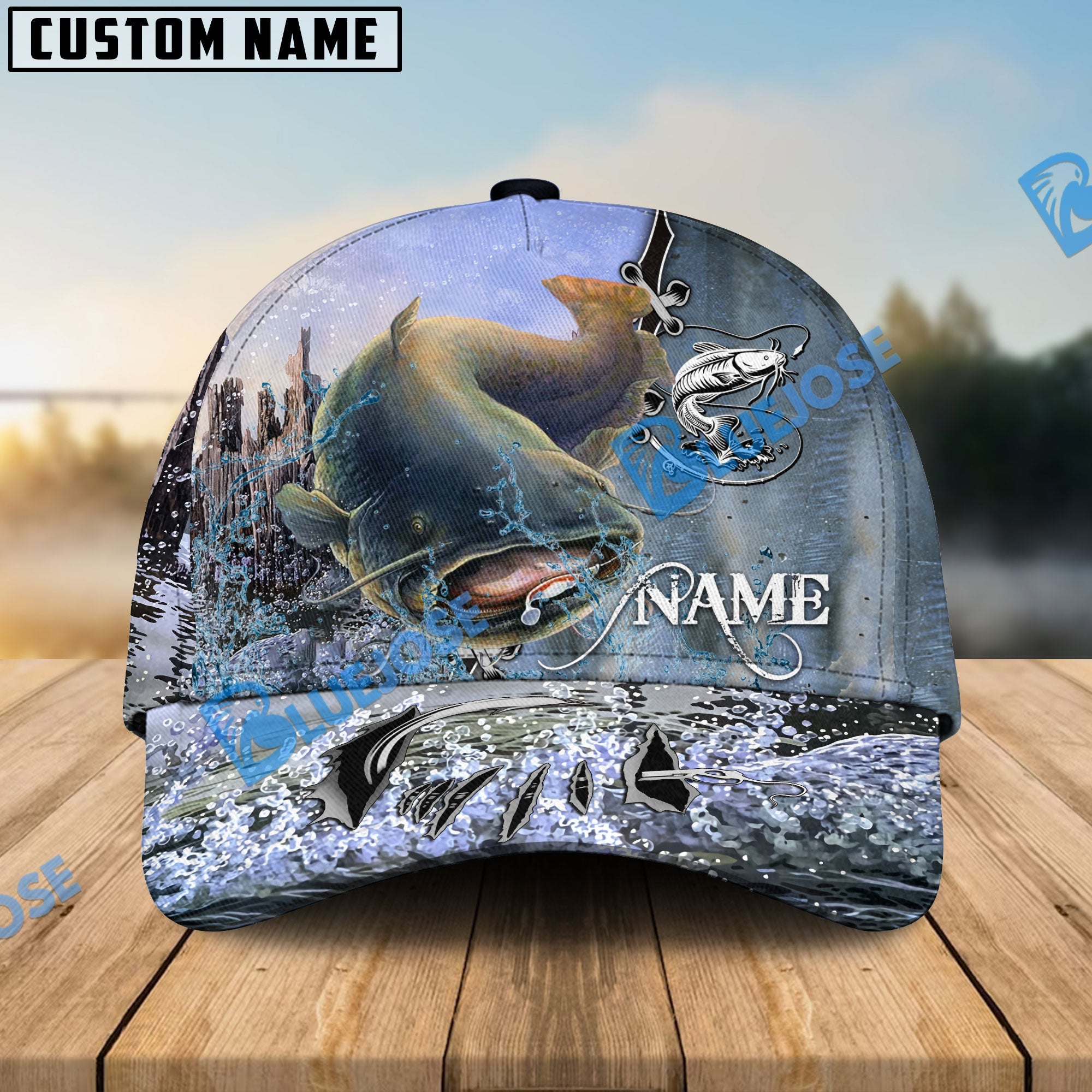 BlueJose Personalized Clear Water Skin Catfish Fishing Classic Cap ...