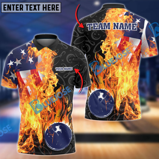 BlueJoses Bowling And Pins Blazing America Customized Name, Team Name 3D Shirt