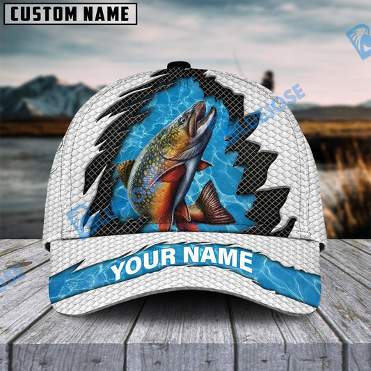 BlueJose Personalized Trout Fishing White Blue Wave Fishnet Classic Cap