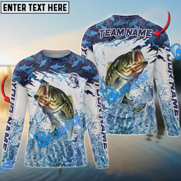 Bluejose Bass Fishing Blue Camo Clear Water Custom Name & Team Name 3D Shirts