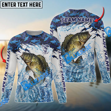 Bluejose Crappie Fishing Blue Camo Clear Water Custom Name & Team Name 3D Shirts