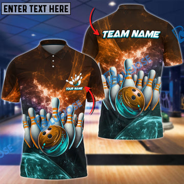 BlueJose Bowling And Pins Light Crash Customized Name 3D Shirt (4 Colors)