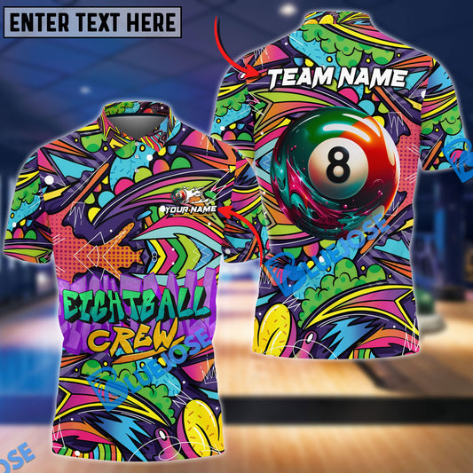 BlueJose Billiards 8 ball & 9 Ball Graffiti Crew Personalized Name, Team Name Shirt (2 Colors)