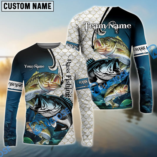 Bluejose Bass Fishing Big Fin Pattern Custom Name & Team Name 3D Shirts