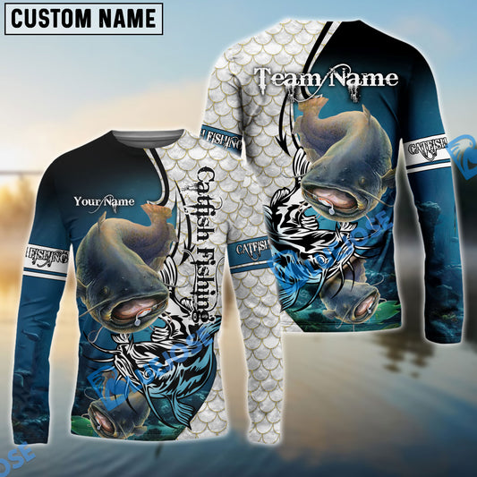 Bluejose Catfish Fishing Big Fin Pattern Custom Name & Team Name 3D Shirts