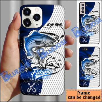 BlueJose Striped Bass Fishing Dark Blue Skin Sport Personalized Name Phone Case