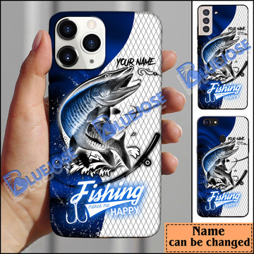 BlueJose Musky Fishing Dark Blue Skin Sport Personalized Name Phone Case