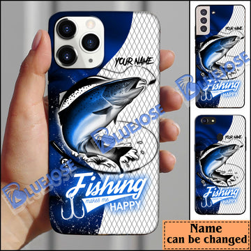 BlueJose Salmon Fishing Dark Blue Skin Sport Personalized Name Phone Case