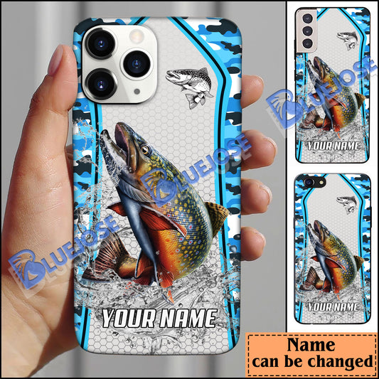 BlueJose Trout Fishing Light Blue Camo Sport Personalized Name Phone Case