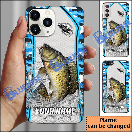 BlueJose Crappie Fishing Light Blue Camo Sport Personalized Name Phone Case