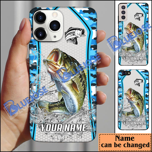 BlueJose Bass Fishing Light Blue Camo Sport Personalized Name Phone Case