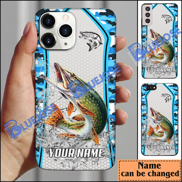 BlueJose Pike Fishing Light Blue Camo Sport Personalized Name Phone Case