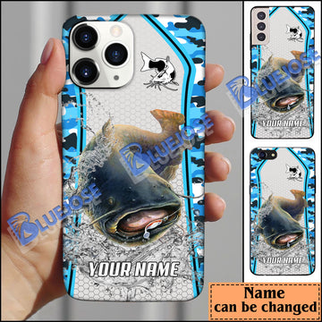 BlueJose Catfish Fishing Light Blue Camo Sport Personalized Name Phone Case