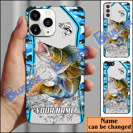 BlueJose Walleye Fishing Light Blue Camo Sport Personalized Name Phone Case