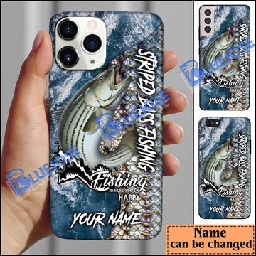 BlueJose Striped Bass Fishing Skin Seawave Personalized Name Phone Case