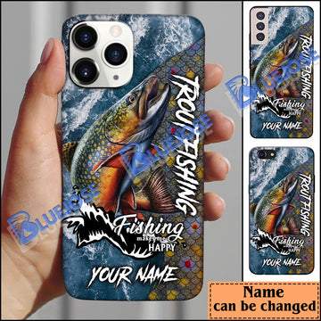 BlueJose Trout Fishing Skin Seawave Personalized Name Phone Case