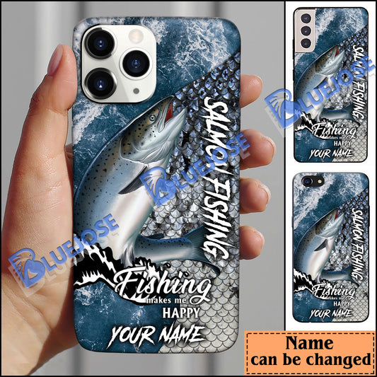 BlueJose Salmon Fishing Skin Seawave Personalized Name Phone Case