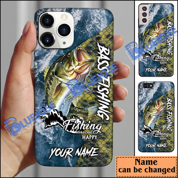 BlueJose Bass Fishing Skin Seawave Personalized Name Phone Case