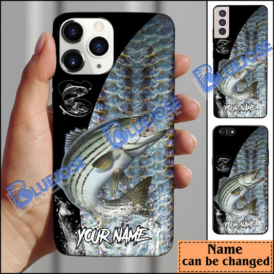 BlueJose Classic Striped Bass Fishing Skin Personalized Name Phone Case