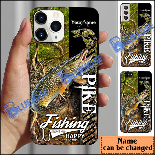 BlueJose Pike Fishing Jungle Camo Personalized Name Phone Case