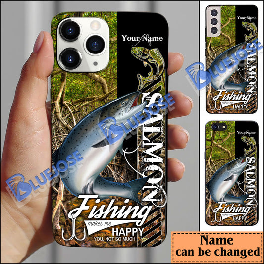 BlueJose Salmon Fishing Jungle Camo Personalized Name Phone Case