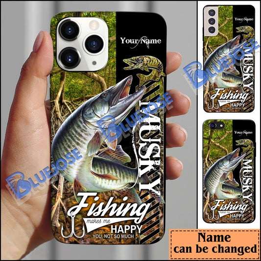 BlueJose Musky Fishing Jungle Camo Personalized Name Phone Case