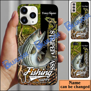 BlueJose Striped Bass Fishing Jungle Camo Personalized Name Phone Case