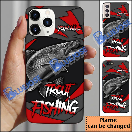 BlueJose Trout Fishing Red Gray Spinning Pattern Personalized Name Phone Case