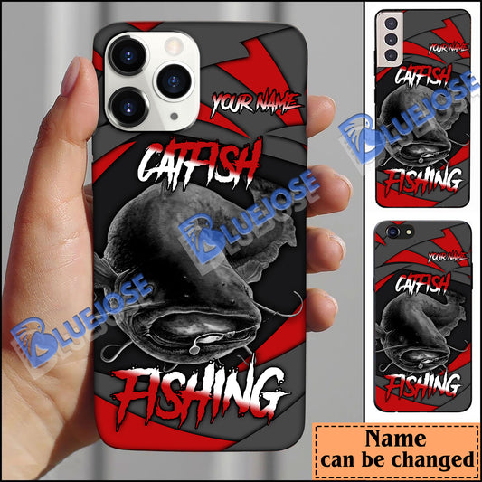 BlueJose Catfish Fishing Red Gray Spinning Pattern Personalized Name Phone Case