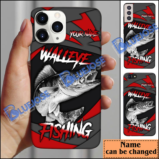 BlueJose Walleye Fishing Red Gray Spinning Pattern Personalized Name Phone Case