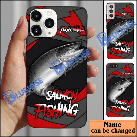 BlueJose Salmon Fishing Red Gray Spinning Pattern Personalized Name Phone Case