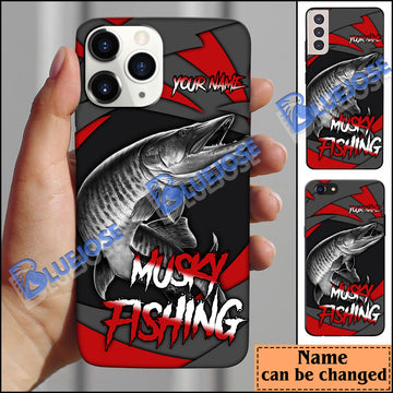 BlueJose Musky Fishing Red Gray Spinning Pattern Personalized Name Phone Case