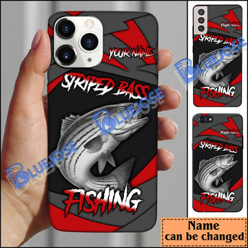 BlueJose Striped Bass Fishing Red Gray Spinning Pattern Personalized Name Phone Case