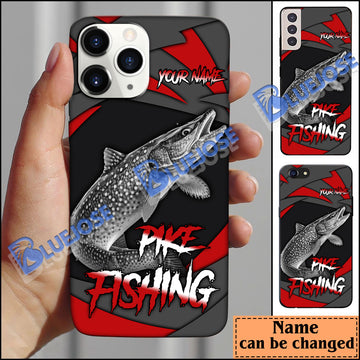 BlueJose Pike Fishing Red Gray Spinning Pattern Personalized Name Phone Case