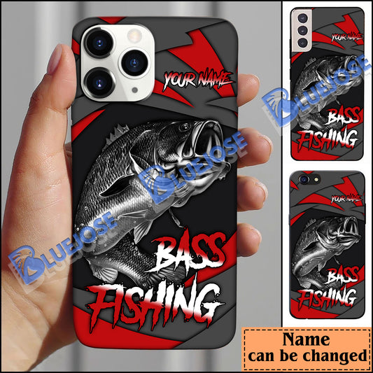 BlueJose Bass Fishing Red Gray Spinning Pattern Personalized Name Phone Case