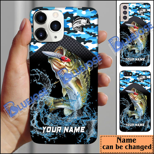 BlueJose Bass Fishing Blue Camo Sport Personalized Name Phone Case