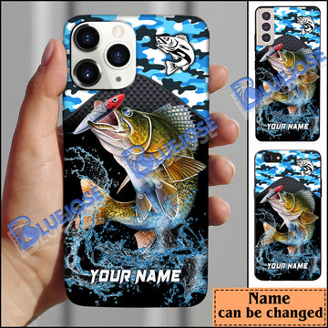 BlueJose Walleye Fishing Blue Camo Sport Personalized Name Phone Case