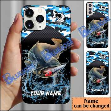 BlueJose Catfish Fishing Blue Camo Sport Personalized Name Phone Case