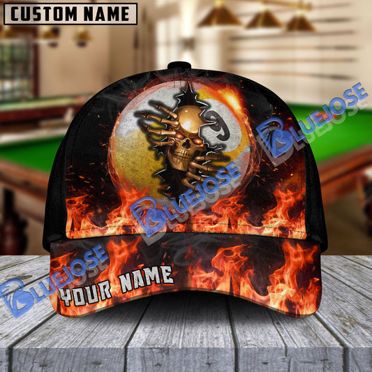 BlueJose Billiards Ball 9 Fire Skull Crack Personalized Name Cap (6 Colors)