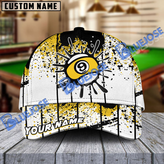 BlueJose Billiards 9 Ball Ink Art Personalized Name Cap