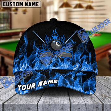 BlueJose Billiards Ball 8 8-Ball Fire Pattern Personalized Name Cap (4 Colors)