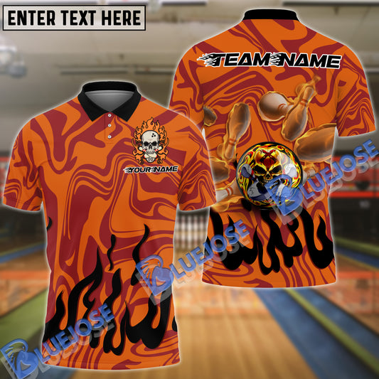 BlueJoses Bowling And Pins Burning Rage Skull Customized Name 3D Shirt ( 6 Colors)