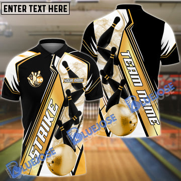 BlueJose Bowling And Pins Golden Strike On Customized Name 3D Shirt (4 Colors)