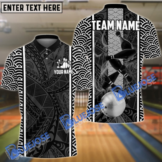 BlueJoses Bowling And Pins Maori Pattern Multicolor Customized Name 3D Shirt ( 4 Colors )