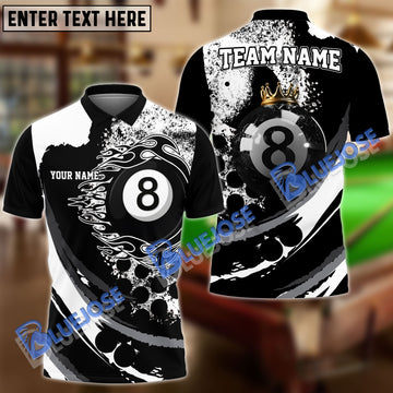 BlueJose Billiards Ball 8 Black Flames King Of Hell Personalized Name, Team Name Unisex Shirt ( 4 Colors )