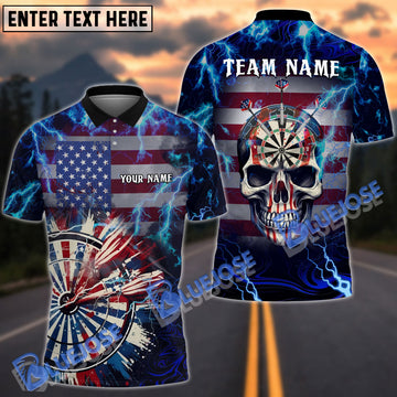 BlueJose Darts American Flag Thunder Skull Personalized Shirt